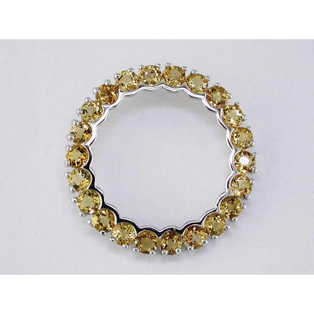 14K White Gold Circle Pendant with Round Citrine Gemstones - 2.40 Carat Total Citrine Weight - Royal Jewelry