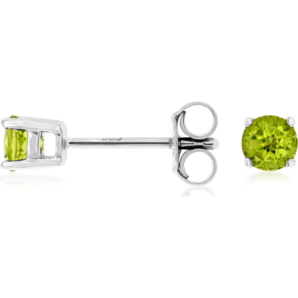 14K White Gold Classic Round Peridot Stud Earrings - 0.55 Carat Total Peridot Weight - Royal Jewelry