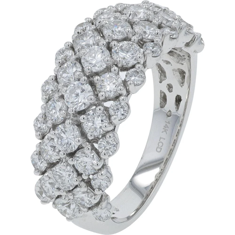 14K White Gold Cluster Ring with 2.00 Carat Total Lab Grown Round Diamonds