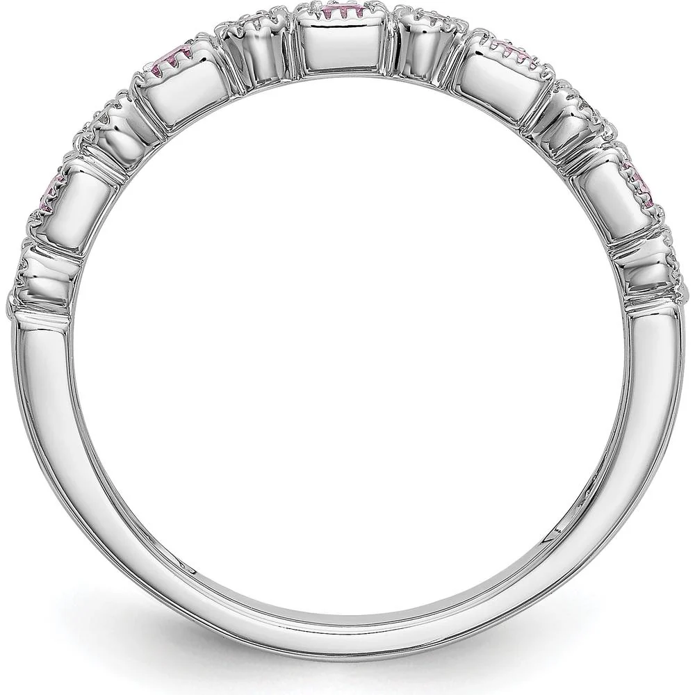 14K White Gold Complete Band with Princess Cut Pink Sapphires and Round Diamonds - 0.10 Carat Total Gem Weight - Size 7 by Luciano & Cie - Image 2