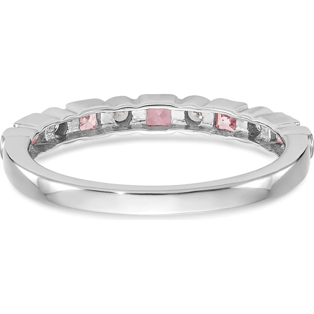 14K White Gold Complete Band with Princess Cut Pink Sapphires and Round Diamonds - 0.10 Carat Total Gem Weight - Size 7 by Luciano & Cie - Image 5