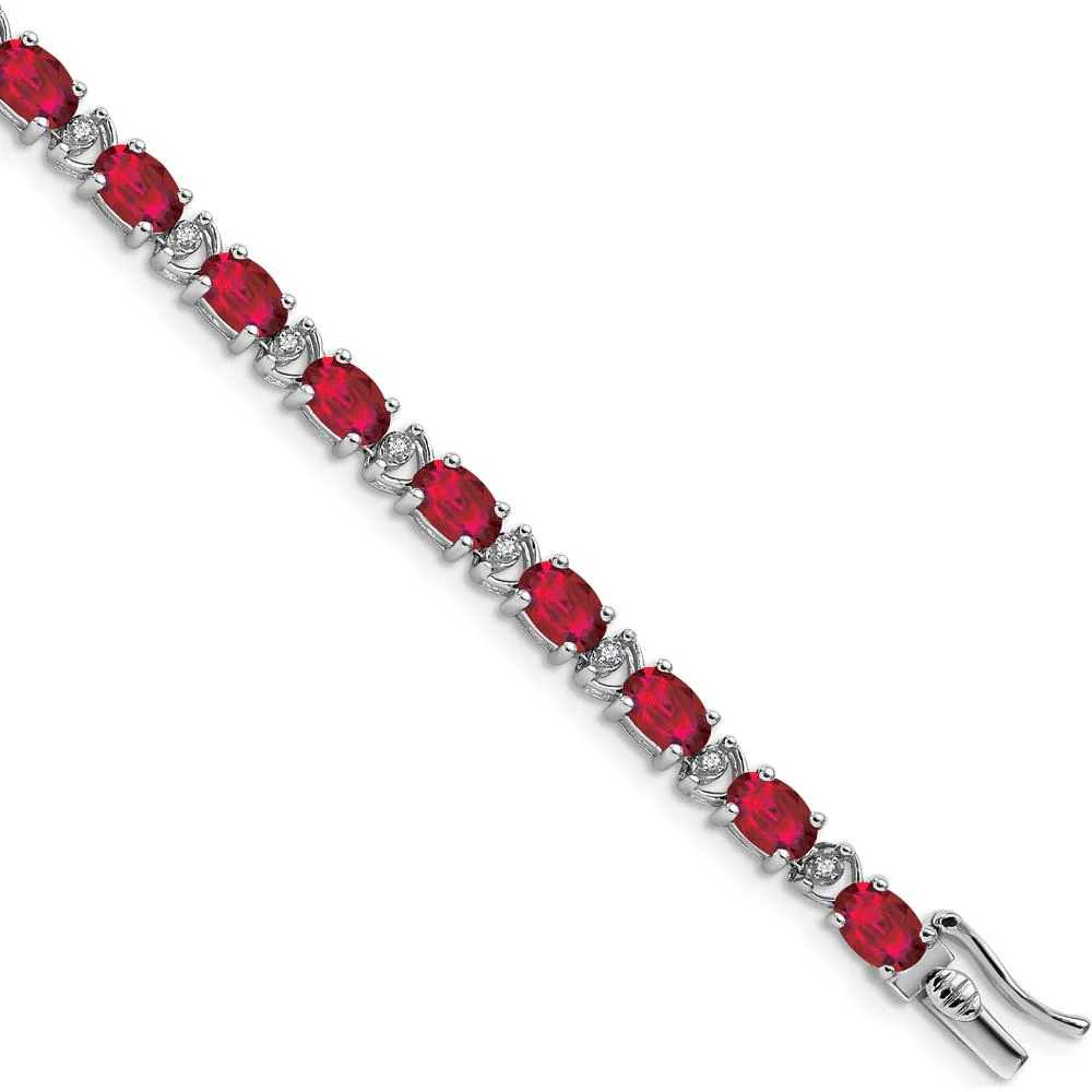 14K White Gold Complete Oval Lab-Created Ruby and Diamond Bracelet - 0.54 Carats Ruby Total Weight by Monteluci Fine Jewelry