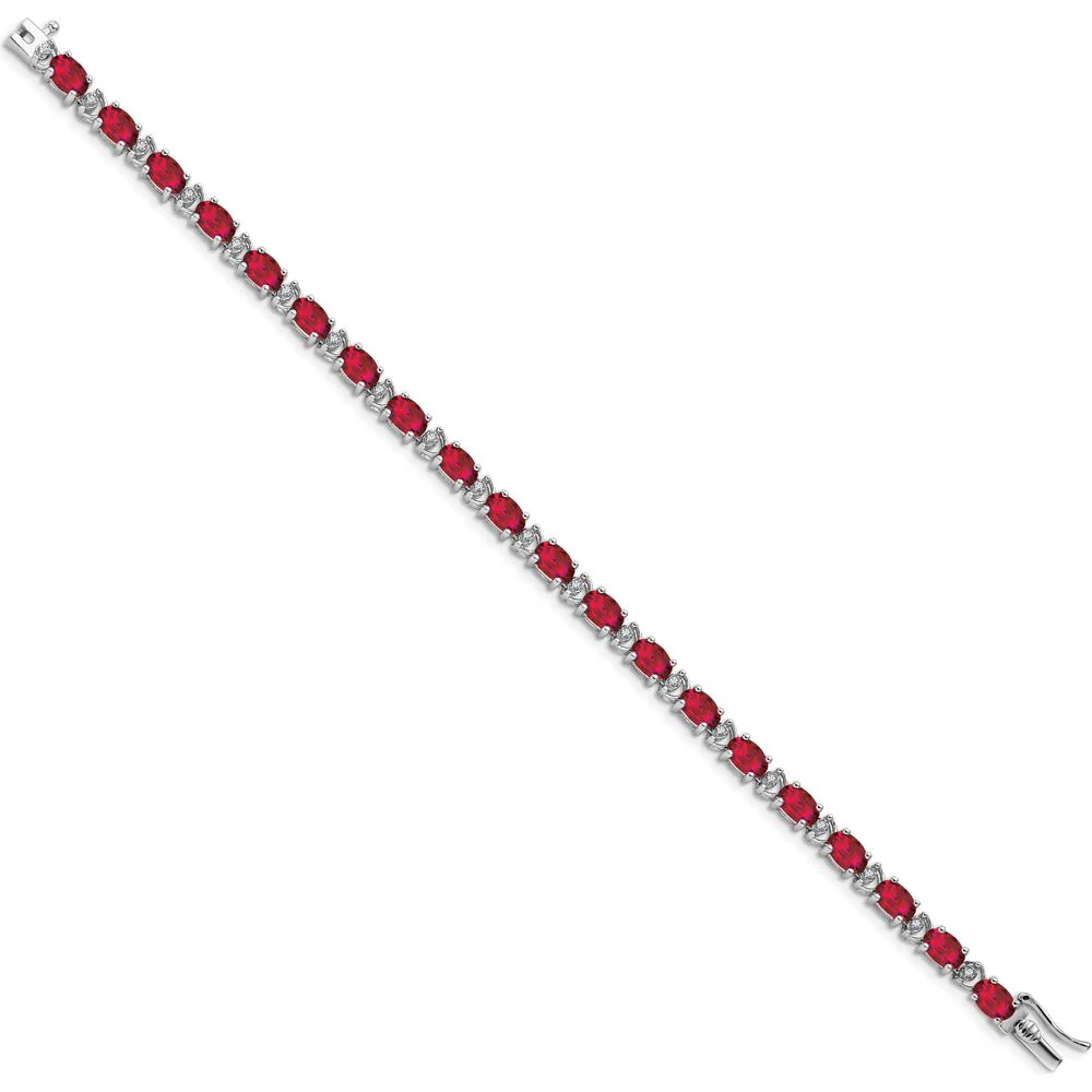 14K White Gold Complete Oval Lab-Created Ruby and Diamond Bracelet - 0.54 Carats Ruby Total Weight by Monteluci Fine Jewelry - Image 2