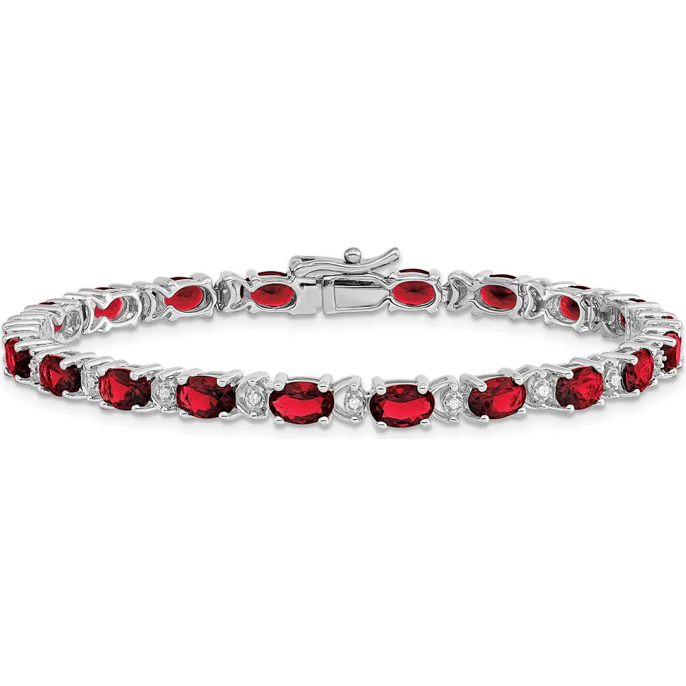 14K White Gold Complete Oval Lab-Created Ruby and Diamond Bracelet - 0.54 Carats Ruby Total Weight by Monteluci Fine Jewelry - Image 3