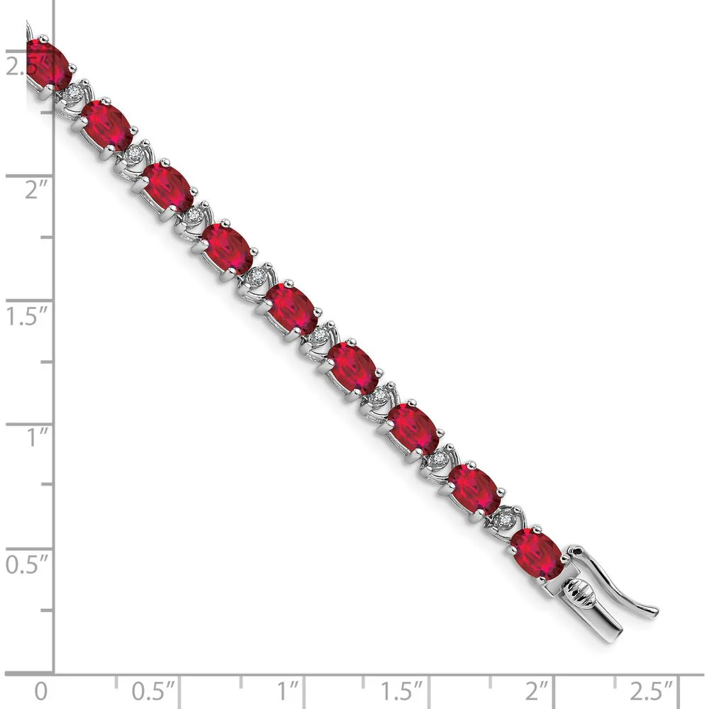 14K White Gold Complete Oval Lab-Created Ruby and Diamond Bracelet - 0.54 Carats Ruby Total Weight by Monteluci Fine Jewelry - Image 4