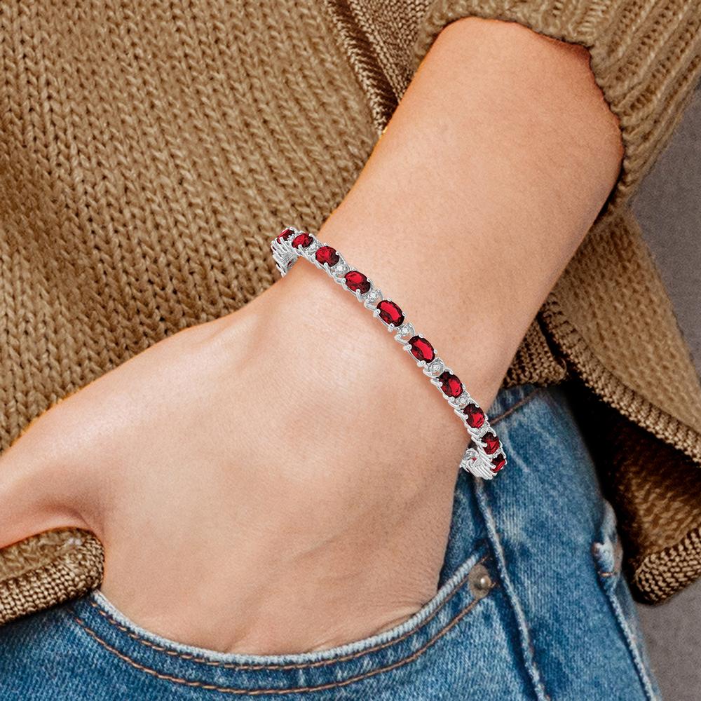 14K White Gold Complete Oval Lab-Created Ruby and Diamond Bracelet - 0.54 Carats Ruby Total Weight by Monteluci Fine Jewelry - Image 5