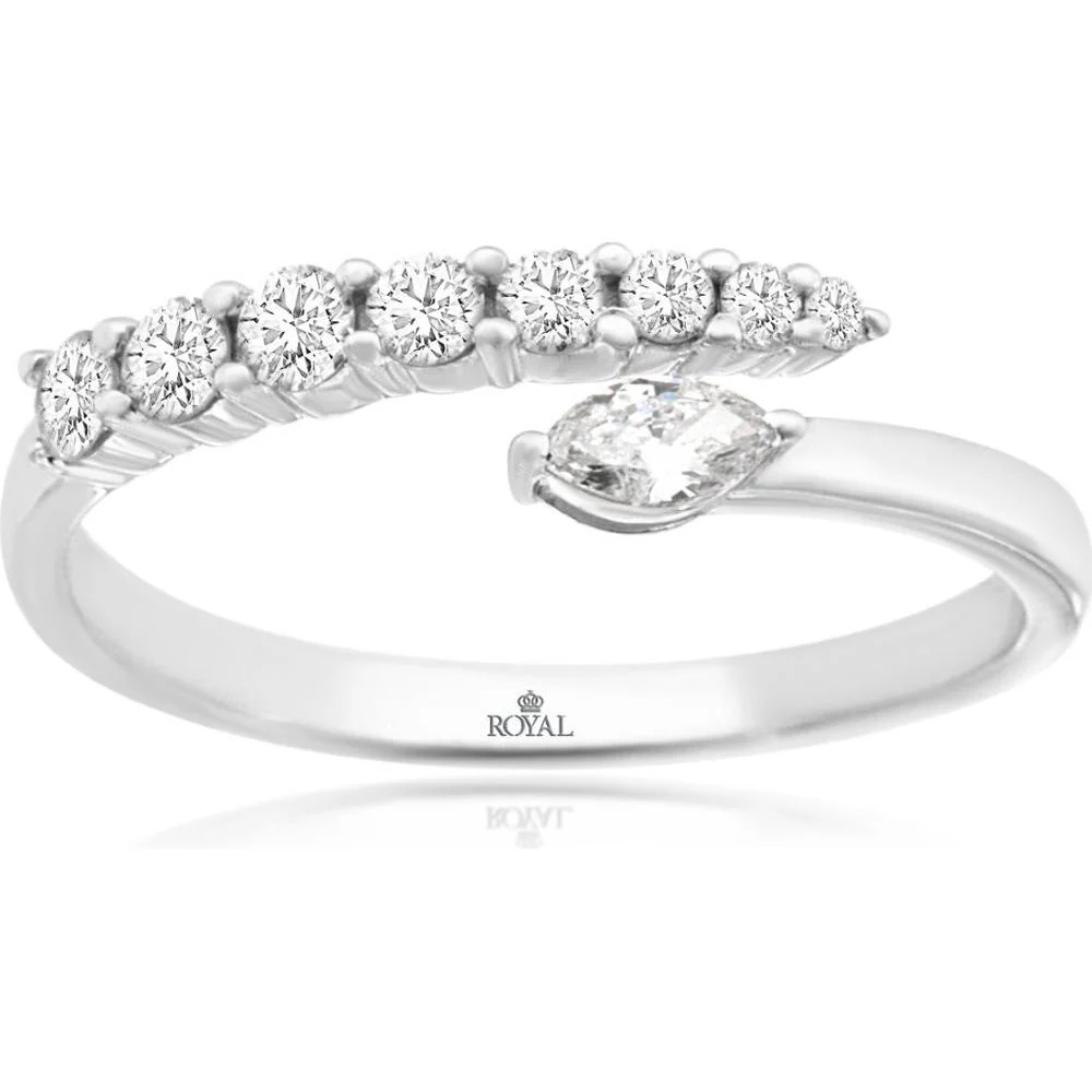 14K White Gold Contemporary Bypass Ring with Round and Marquise Diamonds - 0.40 Carat Total Diamond Weight - Royal Jewelry