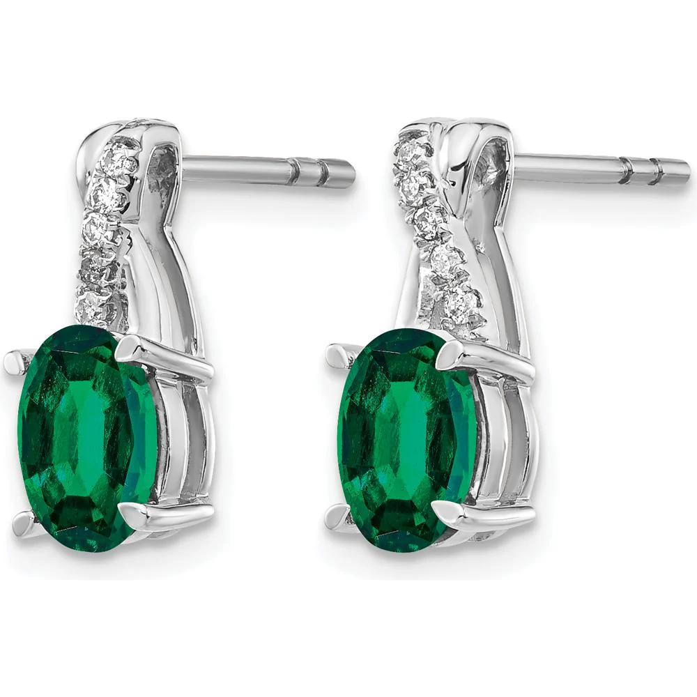 14K White Gold Created Emerald and Diamond Drop Earrings - 1.50 Carat Total Gem Weight by Monteluci Fine Jewelry - Image 2