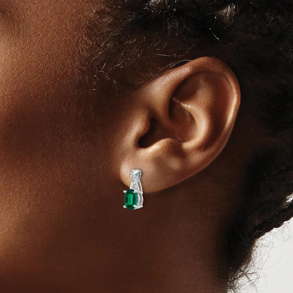 14K White Gold Created Emerald and Diamond Drop Earrings - 1.50 Carat Total Gem Weight by Monteluci Fine Jewelry - Image 3
