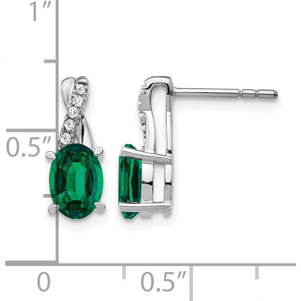 14K White Gold Created Emerald and Diamond Drop Earrings - 1.50 Carat Total Gem Weight by Monteluci Fine Jewelry - Image 4