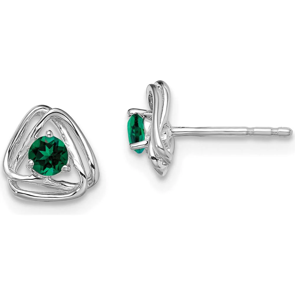 14K White Gold Created Emerald Post Earrings - 0.12 Carat Total Gem Weight by Oro Pregiato