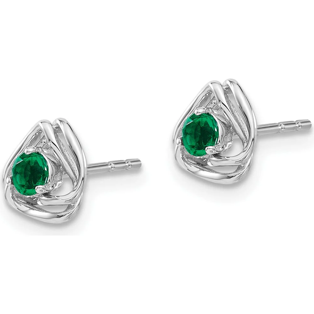 14K White Gold Created Emerald Post Earrings - 0.12 Carat Total Gem Weight by Oro Pregiato - Image 2