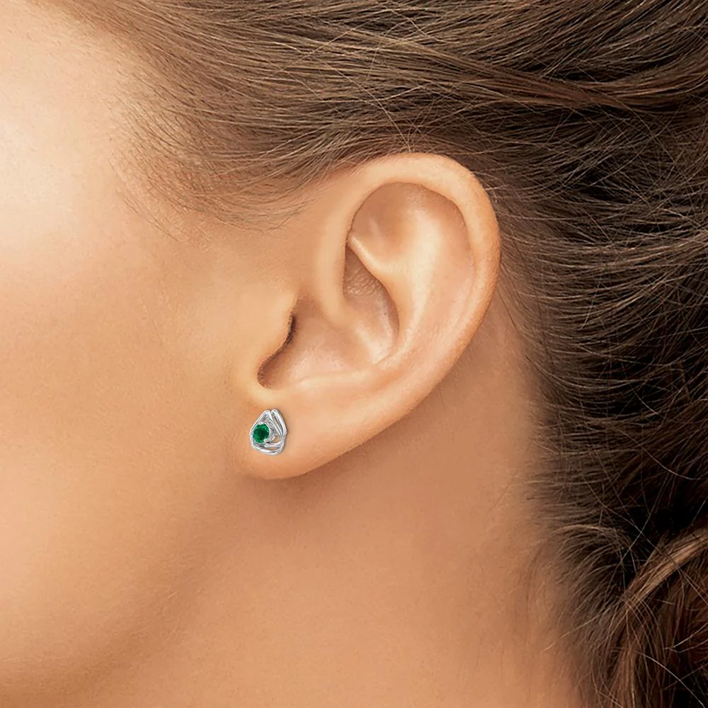 14K White Gold Created Emerald Post Earrings - 0.12 Carat Total Gem Weight by Oro Pregiato - Image 3