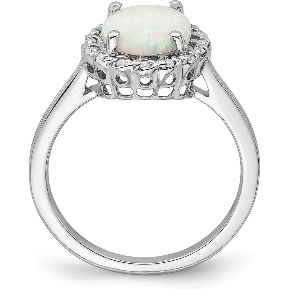 14K White Gold Created Opal and Diamond Halo Ring - 3 Carat Opal, 0.005 Carat Diamond Weight - Size 7 by Monteluci Fine Jewelry - Image 2