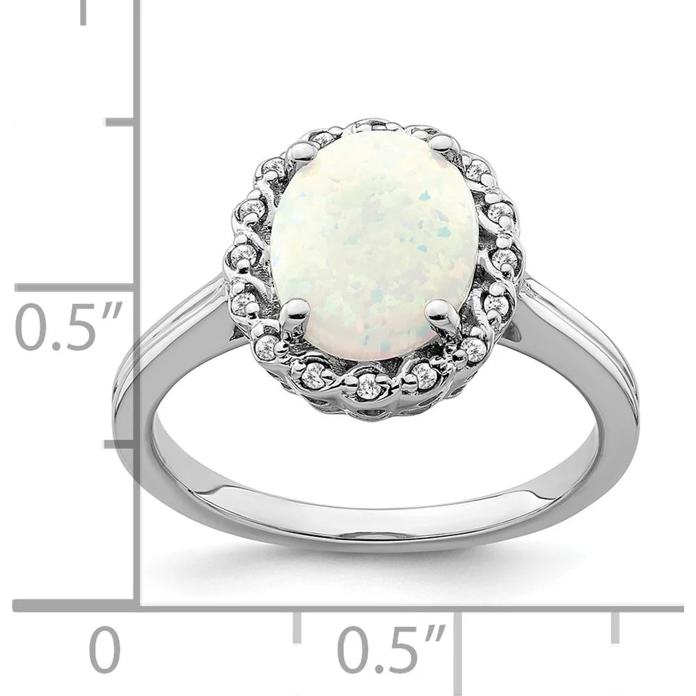 14K White Gold Created Opal and Diamond Halo Ring - 3 Carat Opal, 0.005 Carat Diamond Weight - Size 7 by Monteluci Fine Jewelry - Image 3