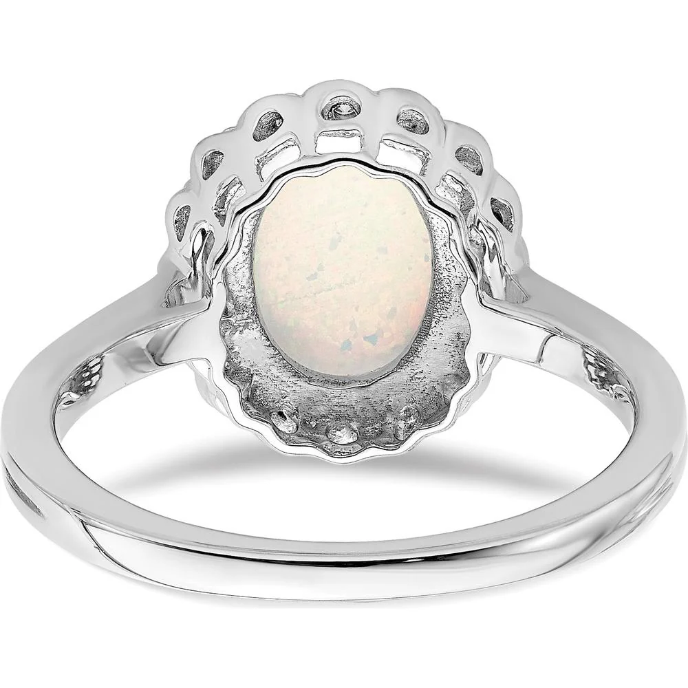 14K White Gold Created Opal and Diamond Halo Ring - 3 Carat Opal, 0.005 Carat Diamond Weight - Size 7 by Monteluci Fine Jewelry - Image 6
