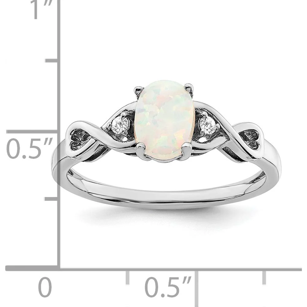 14K White Gold Created Opal and Diamond Ring with Tapered Band - 0.365 Carat Total Gem Weight - Size 7 by Monteluci Fine Jewelry - Image 3