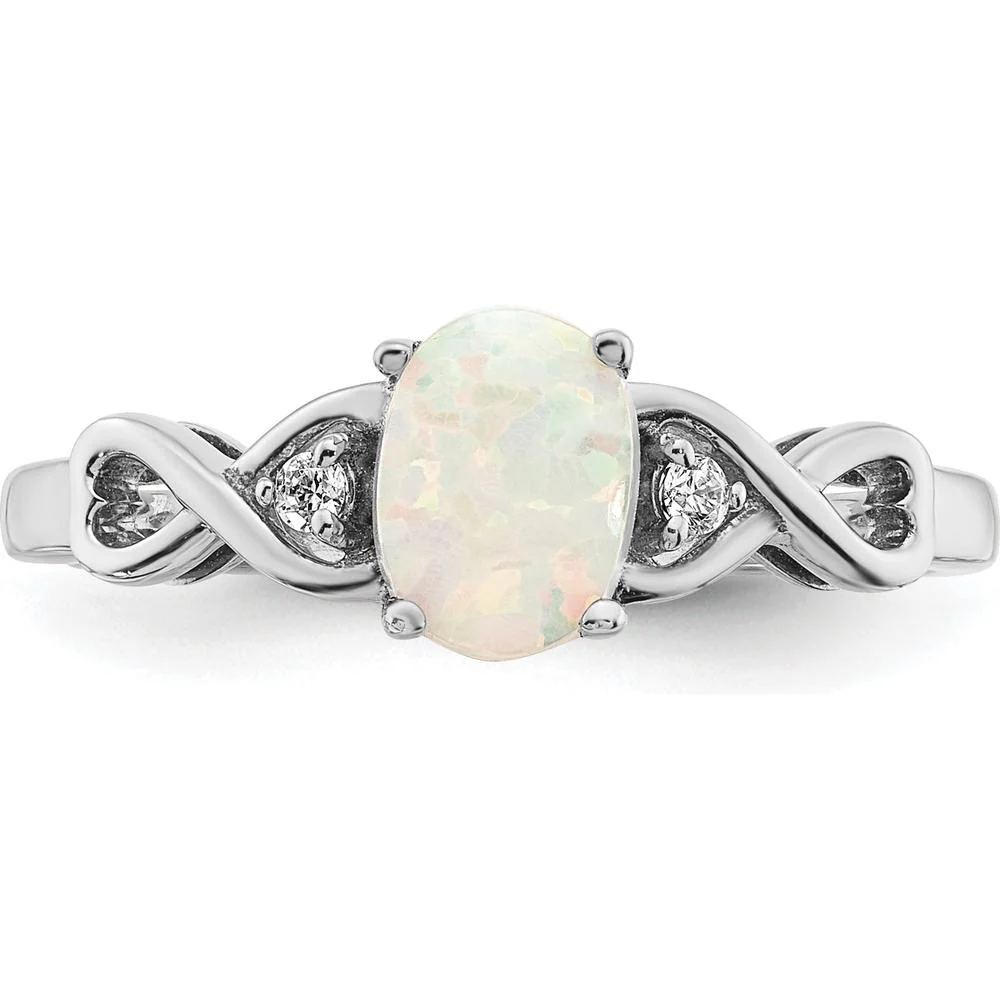 14K White Gold Created Opal and Diamond Ring with Tapered Band - 0.365 Carat Total Gem Weight - Size 7 by Monteluci Fine Jewelry - Image 5