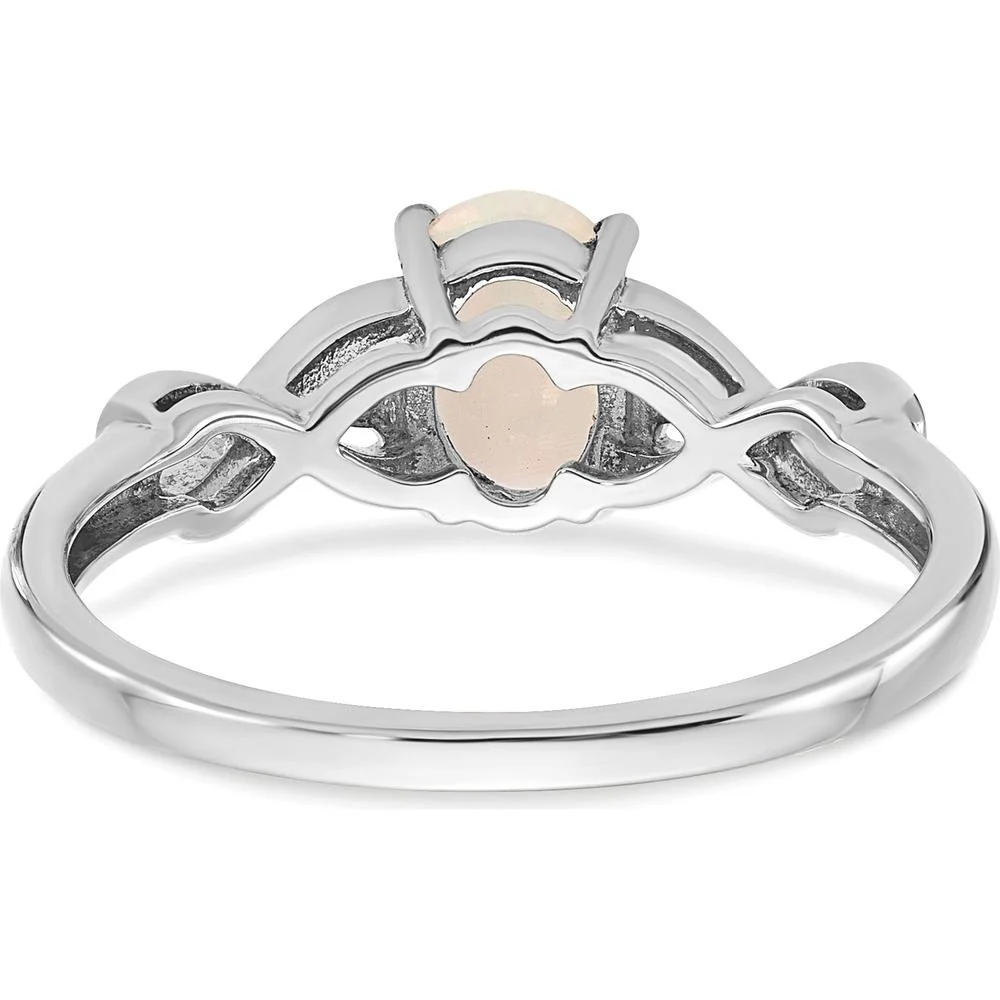 14K White Gold Created Opal and Diamond Ring with Tapered Band - 0.365 Carat Total Gem Weight - Size 7 by Monteluci Fine Jewelry - Image 6
