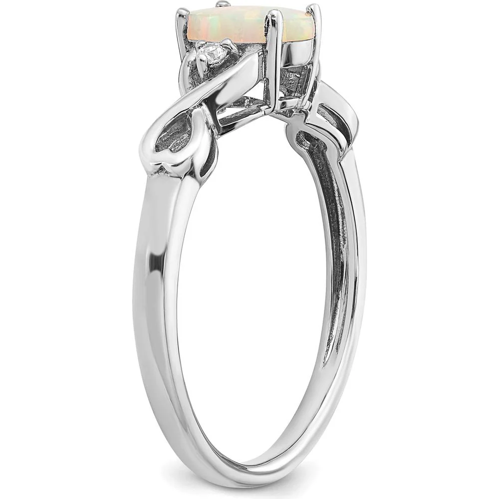 14K White Gold Created Opal and Diamond Ring with Tapered Band - 0.365 Carat Total Gem Weight - Size 7 by Monteluci Fine Jewelry - Image 7