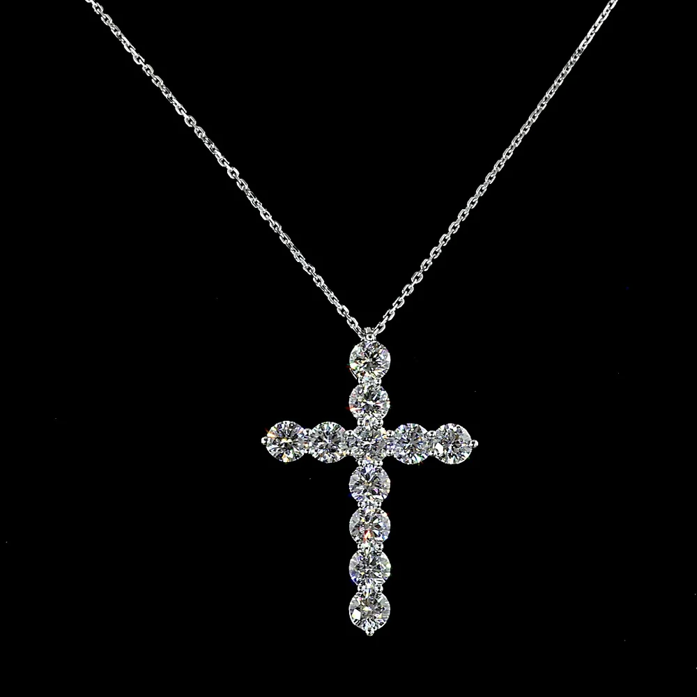 14K White Gold Cross Pendant with 11 Prong-Set Round Brilliant Cut Lab Diamonds - 2.98 Carats Total Diamond Weight - Covaloro Fine Jewelry