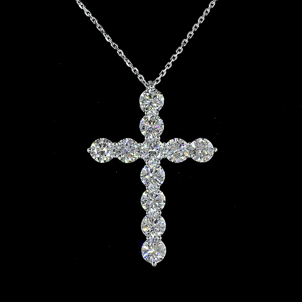 14K White Gold Cross Pendant with 11 Prong-Set Round Brilliant Cut Lab Diamonds - 2.98 Carats Total Diamond Weight - Covaloro Fine Jewelry - Image 2