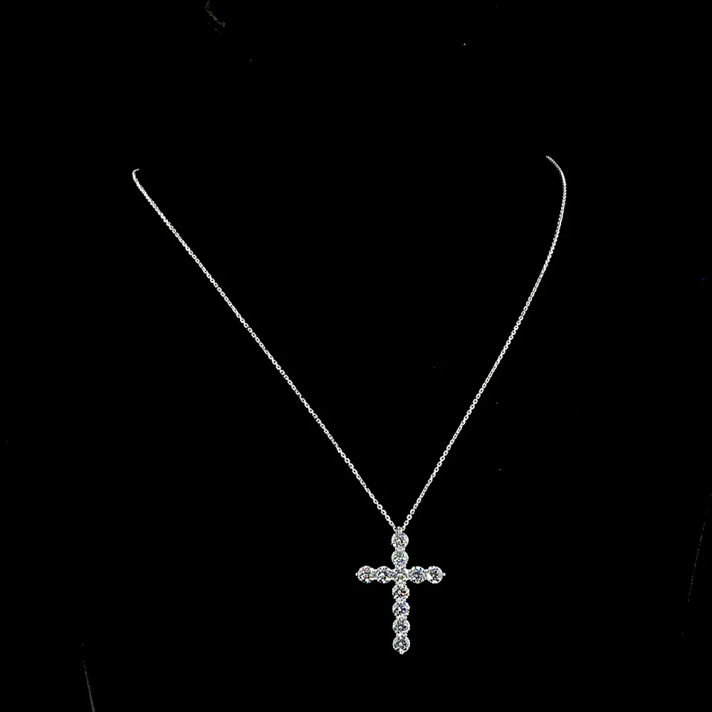 14K White Gold Cross Pendant with 11 Prong-Set Round Brilliant Cut Lab Diamonds - 2.98 Carats Total Diamond Weight - Covaloro Fine Jewelry - Image 4
