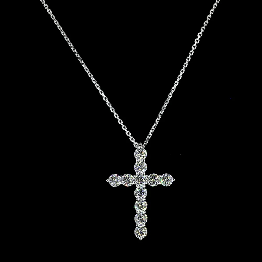 14K White Gold Cross Pendant with 11 Round Brilliant Cut Lab Diamonds - 1.01 Carat Total Weight, E-F Color VS1 Clarity - Covaloro Fine Jewelry