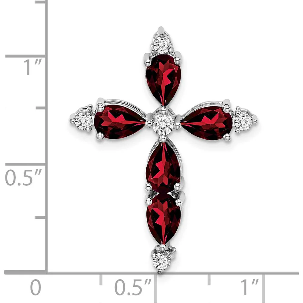 14K White Gold Cross Pendant with Pear Garnet and Round Diamonds - 0.689 Carat Garnet, 0.065 Carat Diamond Total Weight by Lumare Gioia - Image 3