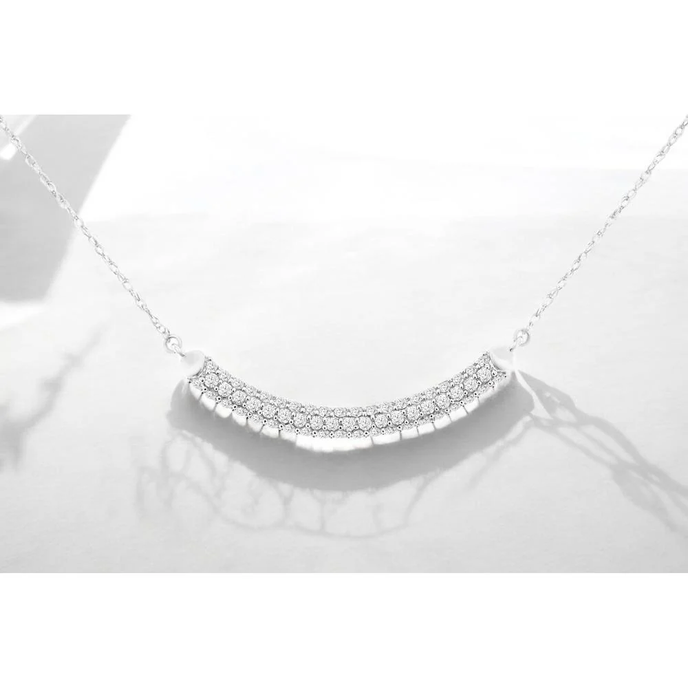 14K White Gold Curved Bar Diamond Necklace with Round Diamonds - 0.50 Carat Total Diamond Weight - Royal Jewelry - Image 2