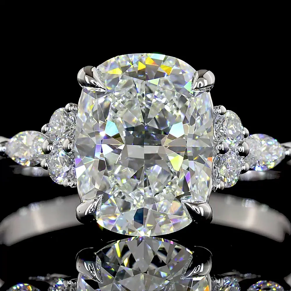 14K White Gold Cushion Brilliant 3-Stone Ring with Marquise and Round Lab Diamonds - 2.74 Carats Total Diamond Weight - Covaloro Fine Jewelry - Image 2