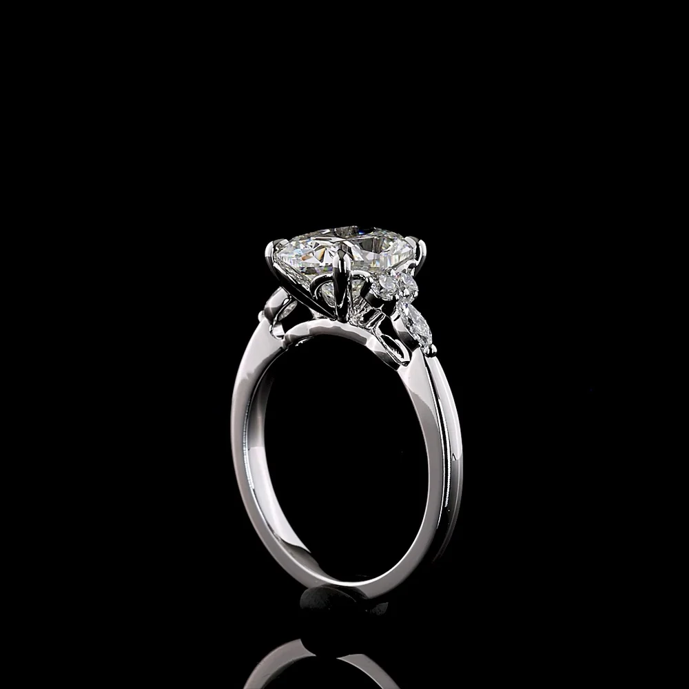14K White Gold Cushion Brilliant 3-Stone Ring with Marquise and Round Lab Diamonds - 2.74 Carats Total Diamond Weight - Covaloro Fine Jewelry - Image 3