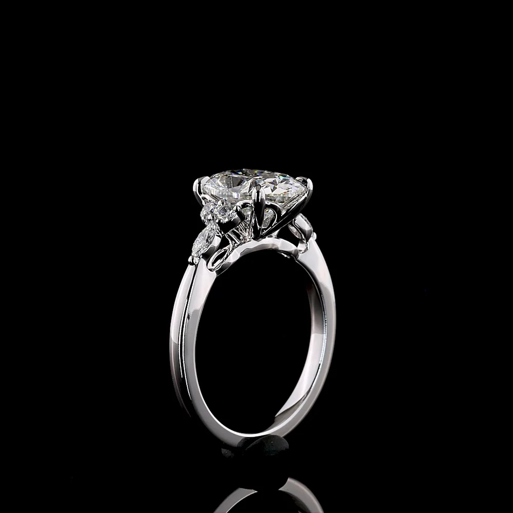 14K White Gold Cushion Brilliant 3-Stone Ring with Marquise and Round Lab Diamonds - 2.74 Carats Total Diamond Weight - Covaloro Fine Jewelry - Image 4