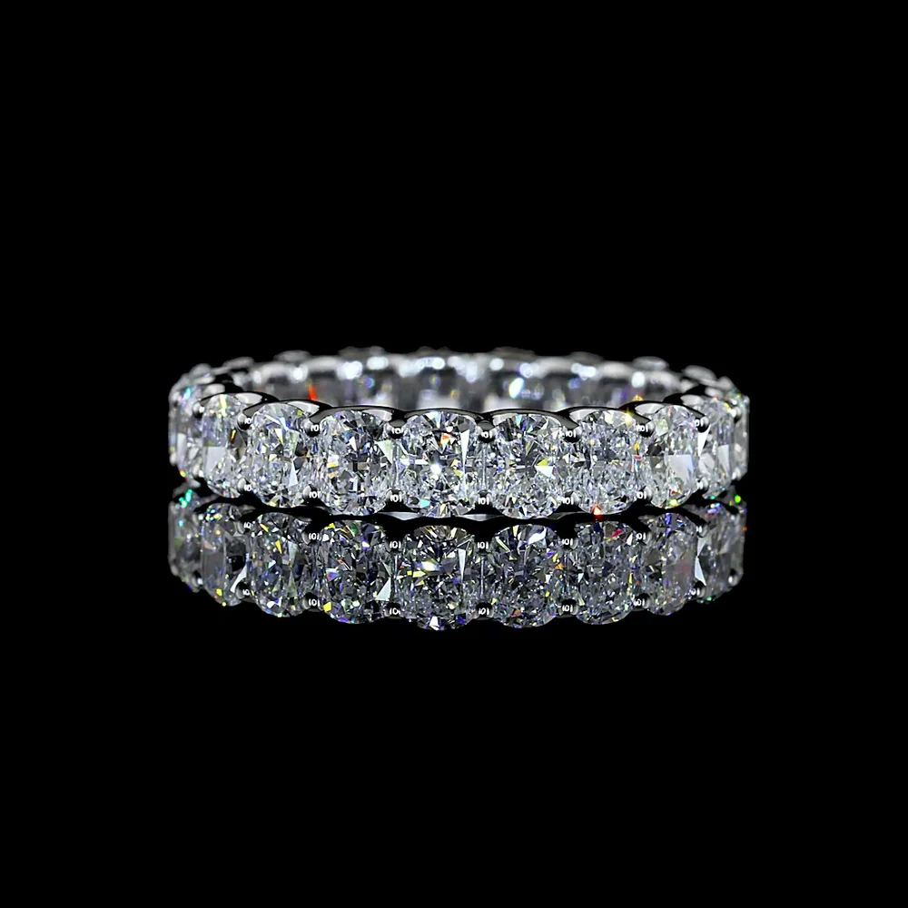 14K White Gold Cushion Brilliant Cut Lab Diamond Eternity Band - 3.20 Carat Total Weight, 21 Stones, E-F Color VS1 Clarity - Covaloro Fine Jewelry