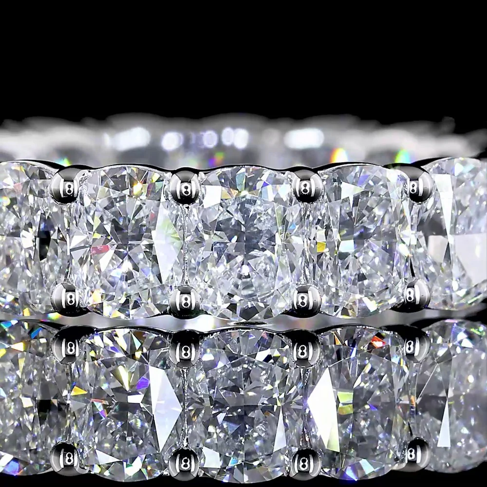14K White Gold Cushion Brilliant Cut Lab Diamond Eternity Band - 3.72 Total Carat Weight, E-F Color, VS Clarity - Covaloro Fine Jewelry - Image 2