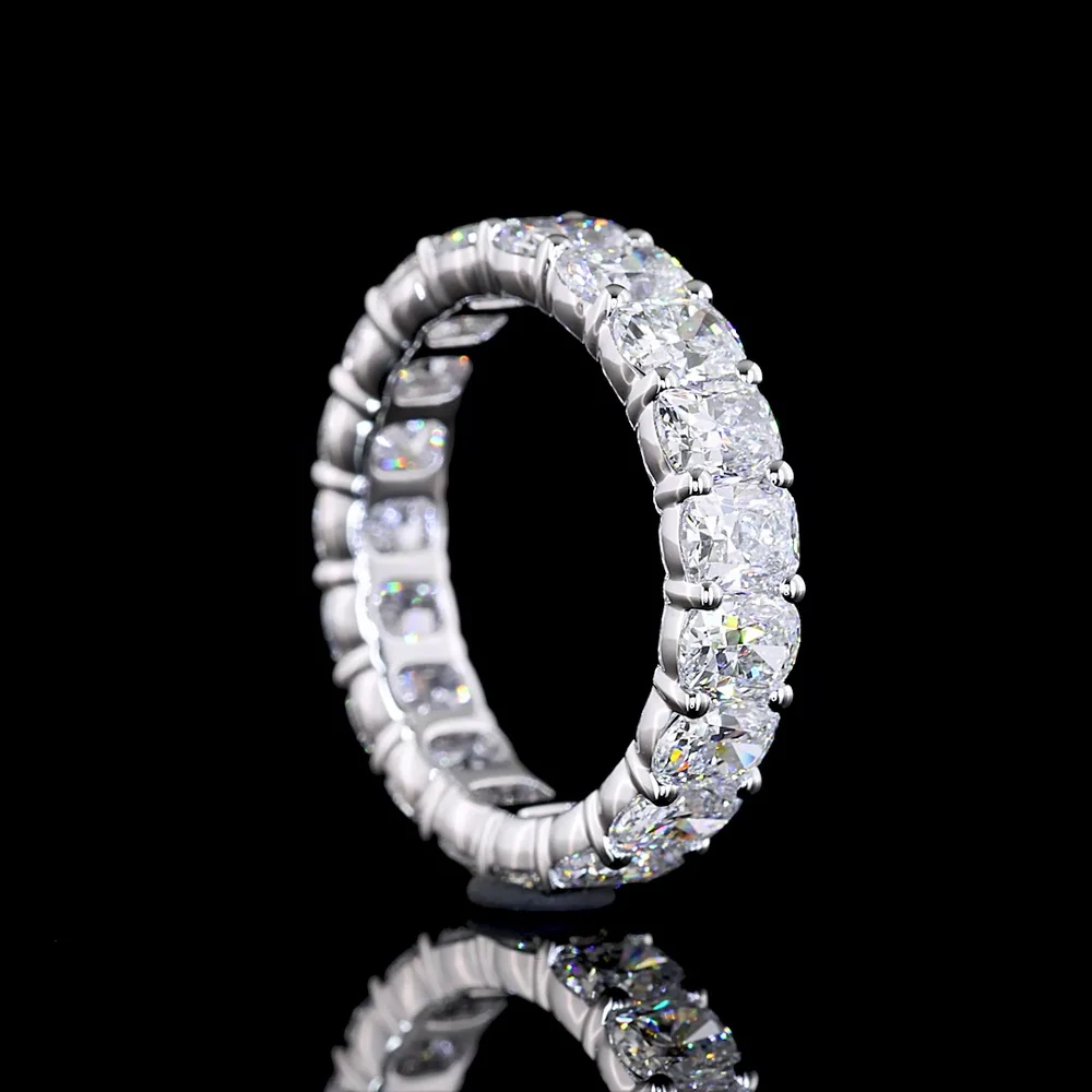 14K White Gold Cushion Brilliant Cut Lab Diamond Eternity Band - 3.72 Total Carat Weight, E-F Color, VS Clarity - Covaloro Fine Jewelry - Image 3