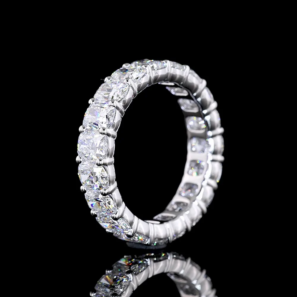 14K White Gold Cushion Brilliant Cut Lab Diamond Eternity Band - 3.72 Total Carat Weight, E-F Color, VS Clarity - Covaloro Fine Jewelry - Image 4