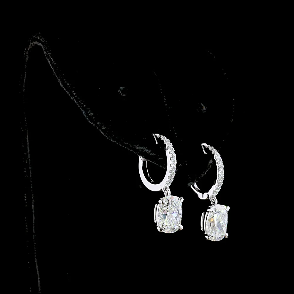 14K White Gold Cushion Brilliant Cut Lab Diamond Hanging Earrings with Diamond-Encrusted Hoops - 3.26 Carat Total Diamond Weight - Covaloro Fine Jewelry - Image 3