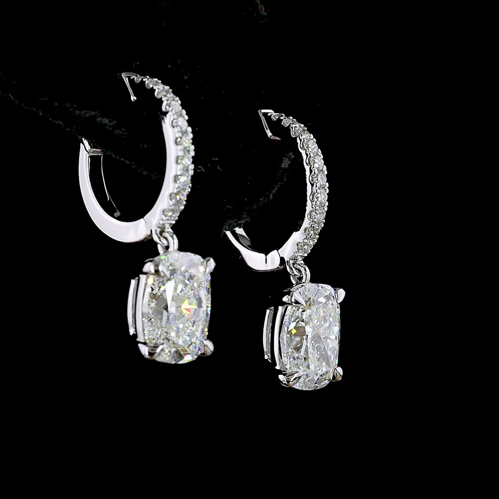 14K White Gold Cushion Brilliant Cut Lab Diamond Hanging Earrings with Diamond-Encrusted Hoops - 3.26 Carat Total Diamond Weight - Covaloro Fine Jewelry - Image 4
