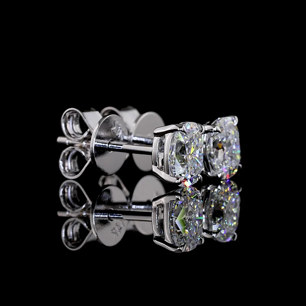 14K White Gold Cushion Brilliant Cut Lab Diamond Stud Earrings - 1.06 Total Carat Weight, D VVS2 Clarity, IGI Certified - Covaloro Fine Jewelry