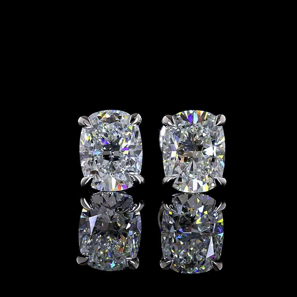 14K White Gold Cushion Brilliant Cut Lab Diamond Stud Earrings - 2.51 Carat Total Weight, GIA Certified D-E VS1-VVS2 - Covaloro Fine Jewelry - Image 2