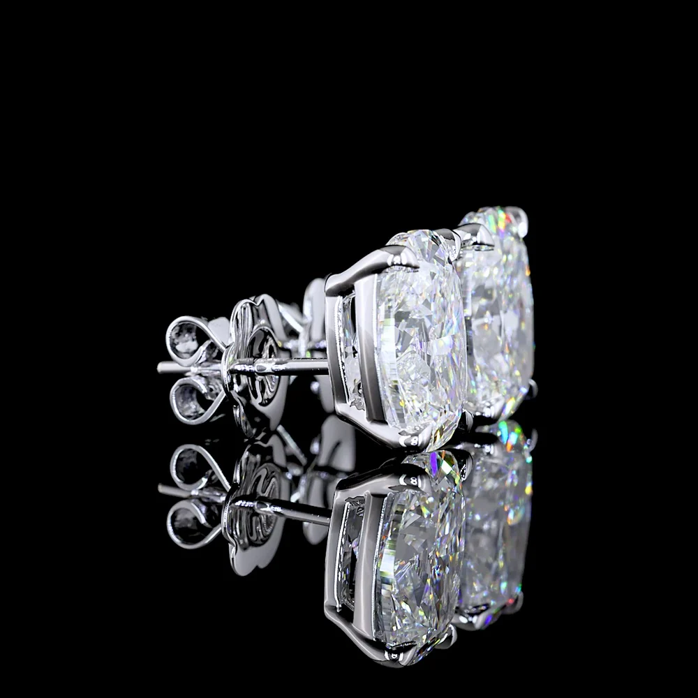 14K White Gold Cushion Brilliant Cut Lab Diamond Stud Earrings - 5.47 Carats Total Weight, G VS1 Clarity - Covaloro Fine Jewelry