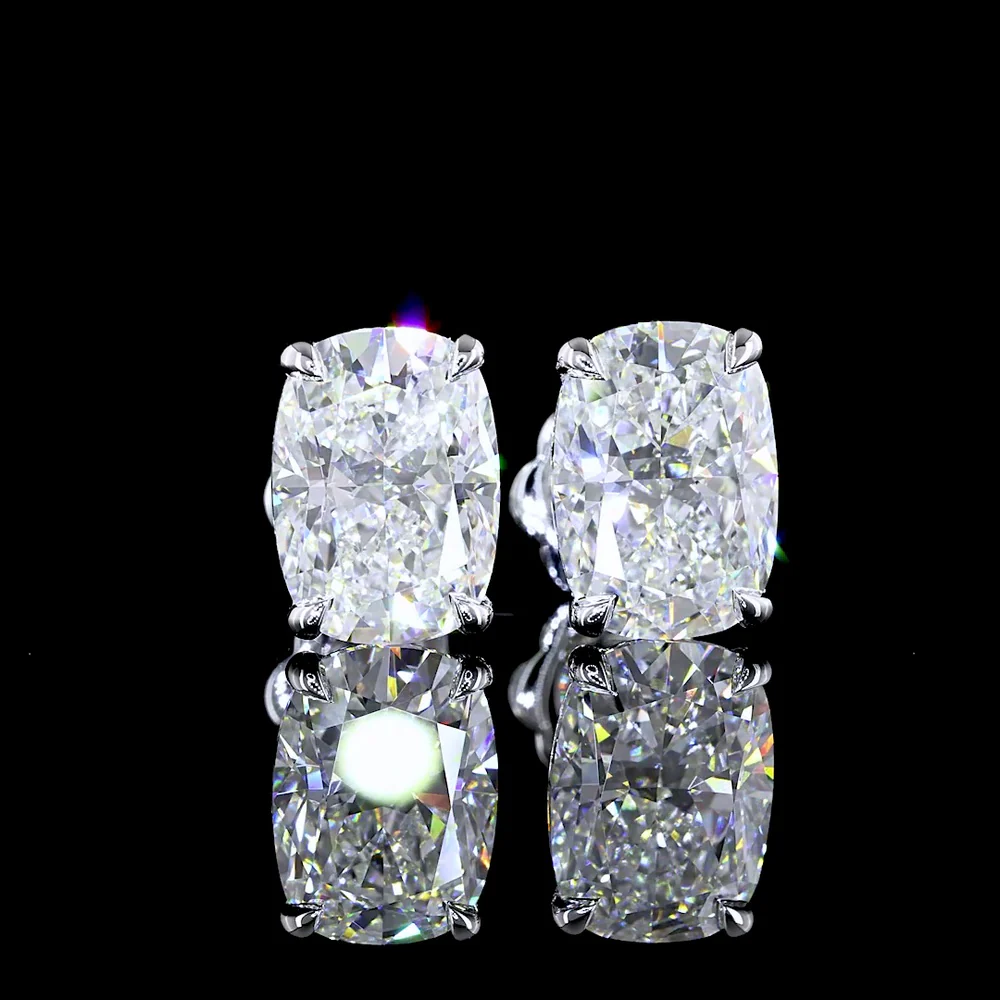 14K White Gold Cushion Brilliant Cut Lab Diamond Stud Earrings - 5.47 Carats Total Weight, G VS1 Clarity - Covaloro Fine Jewelry - Image 2