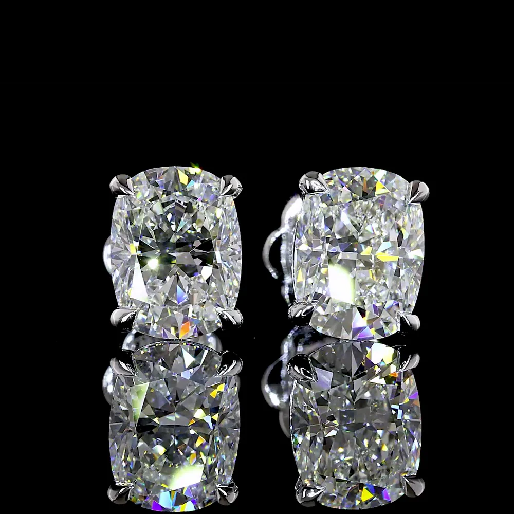 14K White Gold Cushion Brilliant Cut Lab Diamond Stud Earrings - Total 3.49 Carats, E-F Color and VVS1 Clarity, IGI Certified with Four-Prong Setting - Covaloro Fine Jewelry - Image 2