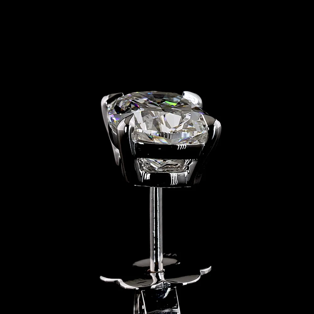 14K White Gold Cushion Brilliant Cut Lab Diamond Stud Earrings - Total 3.49 Carats, E-F Color and VVS1 Clarity, IGI Certified with Four-Prong Setting - Covaloro Fine Jewelry - Image 4