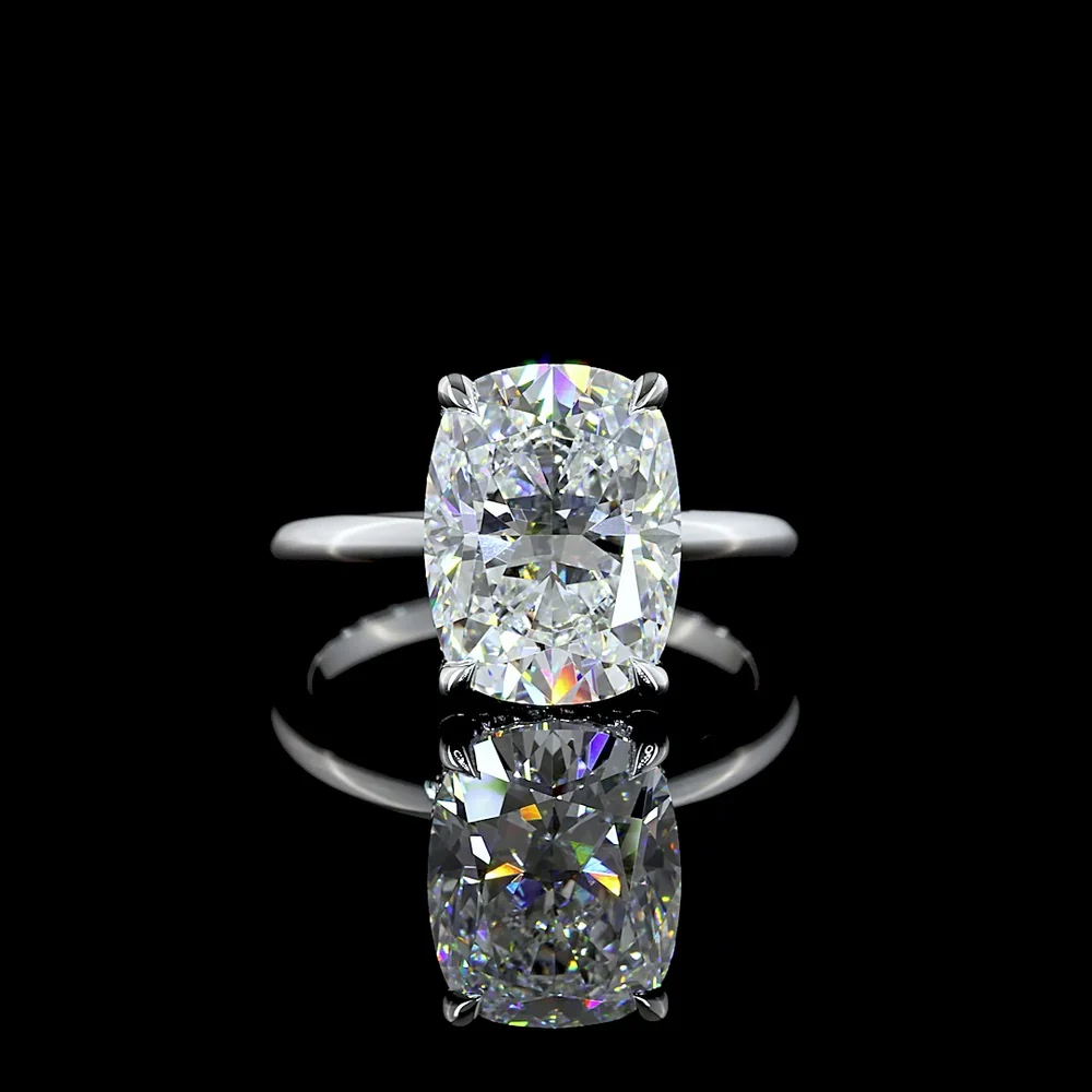 14K White Gold Cushion Brilliant Hidden Halo Ring with 5.02 Carat D VVS2 Lab Diamond Center and 0.11 Carat Diamond Accents - IGI Certified 5.13 Carat Total Weight - Covaloro Fine Jewelry
