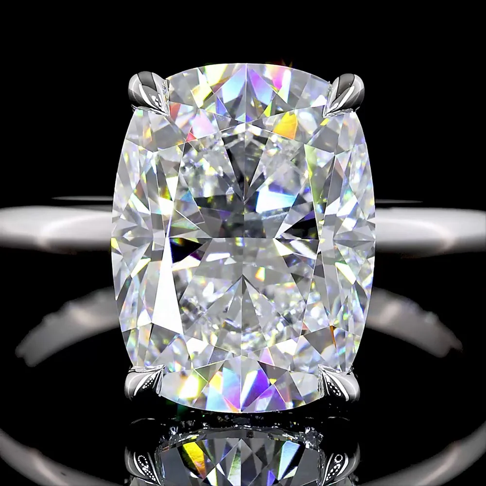 14K White Gold Cushion Brilliant Hidden Halo Ring with 5.02 Carat D VVS2 Lab Diamond Center and 0.11 Carat Diamond Accents - IGI Certified 5.13 Carat Total Weight - Covaloro Fine Jewelry - Image 2