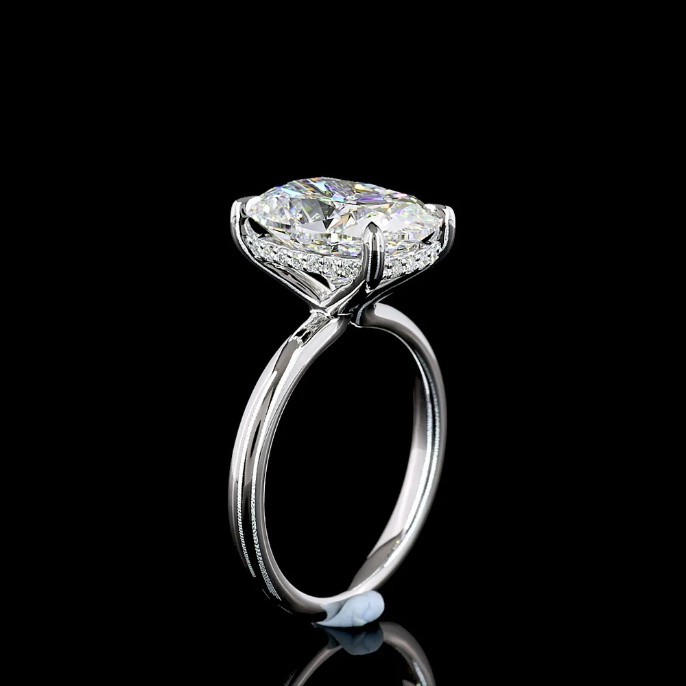 14K White Gold Cushion Brilliant Hidden Halo Ring with 5.02 Carat D VVS2 Lab Diamond Center and 0.11 Carat Diamond Accents - IGI Certified 5.13 Carat Total Weight - Covaloro Fine Jewelry - Image 4