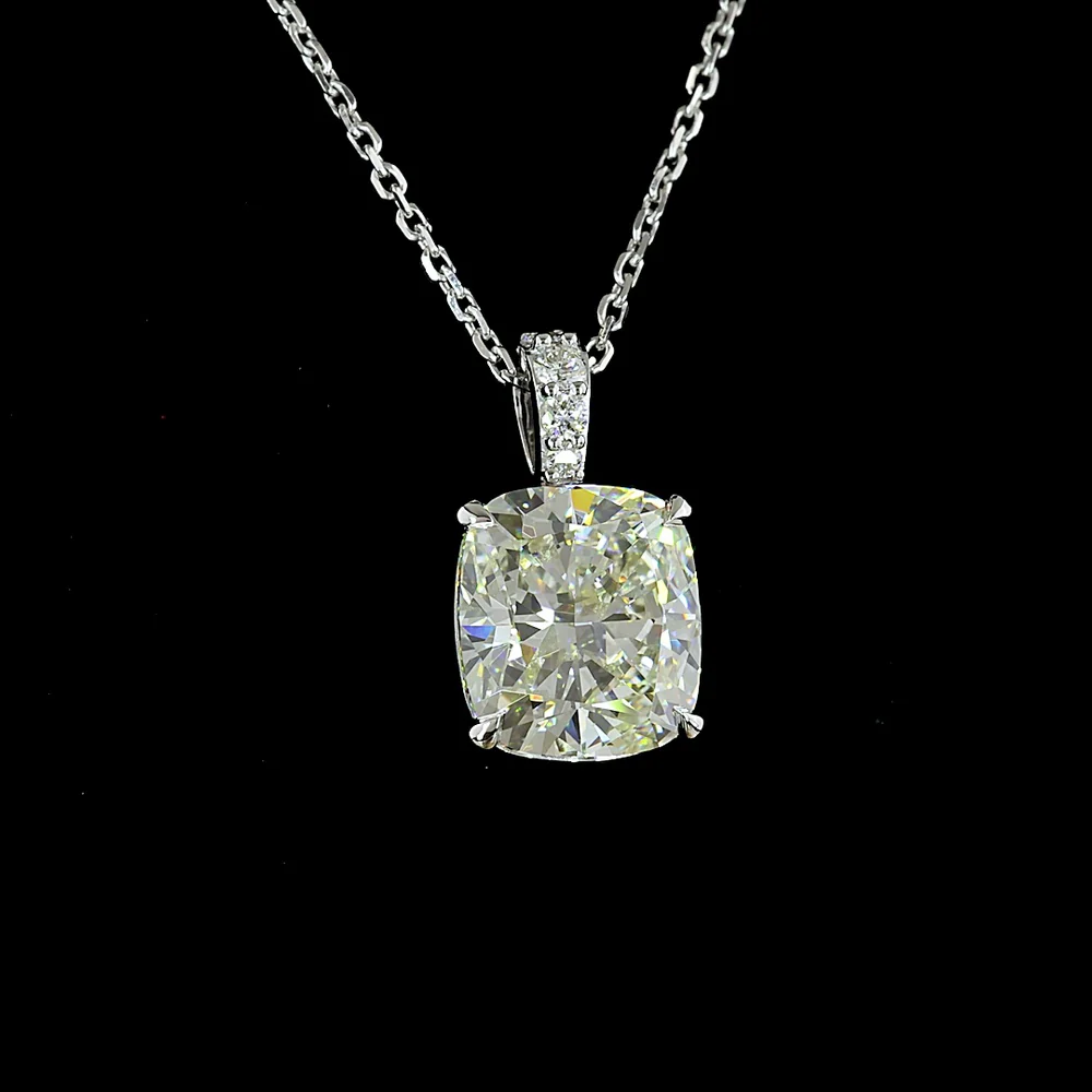14K White Gold Cushion Brilliant Lab Diamond Pendant Necklace with Accent Diamonds - 3.07 Carats Total Diamond Weight - Covaloro Fine Jewelry - Image 2