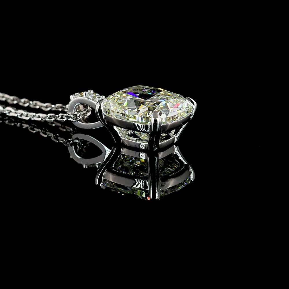 14K White Gold Cushion Brilliant Lab Diamond Pendant Necklace with Accent Diamonds - 3.07 Carats Total Diamond Weight - Covaloro Fine Jewelry - Image 3